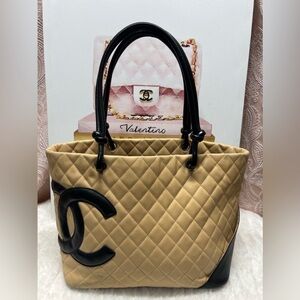 CHANEL Tan Large Ligne Cambon Quilted Tote